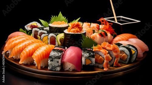 A handsomely arranged sushi platter photo