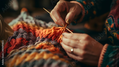 A knitter weaving intricate patterns, photo