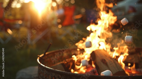 As the sun begins to set the group gathers around a small fire pit roasting marshmallows for a sweet treat to end the sober tailgate party on a high note. photo