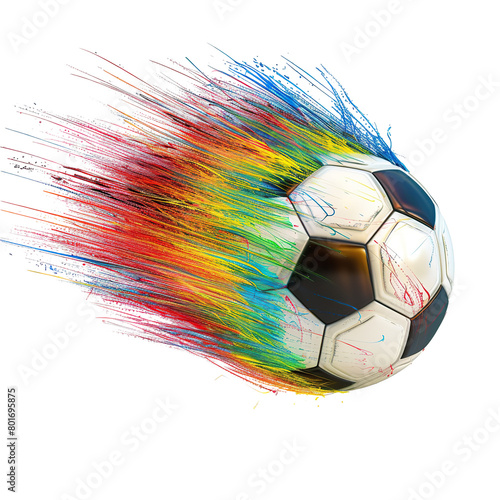 A soccer ball on colorful speed motion isolated on white background PNG