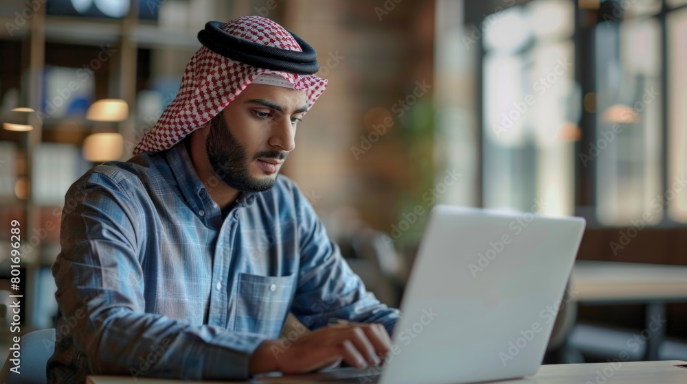 arab man working on laptop, concentrated man, serious man working arab man working on laptop, concentrated man, serious man working