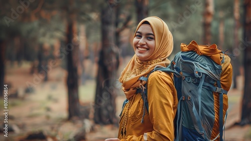 Young muslim woman traveler in nature © KhaizanGraphic