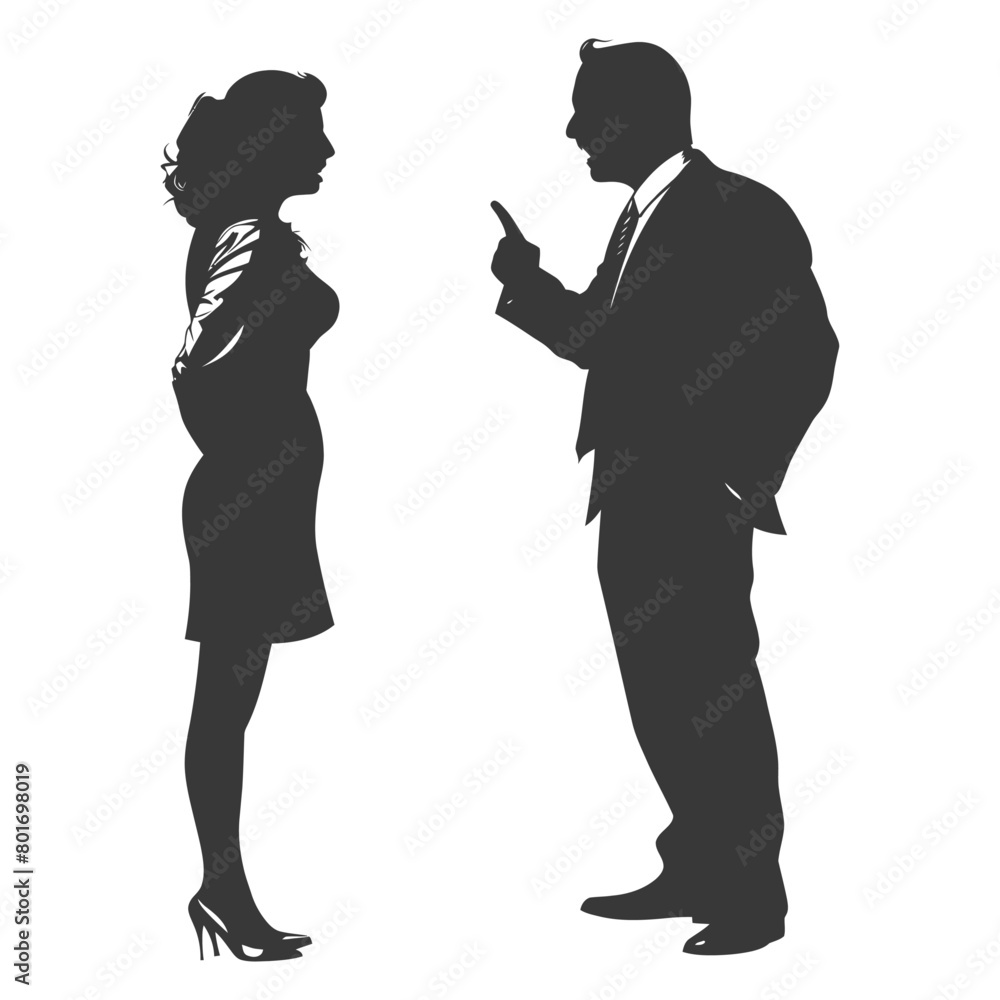 silhouette boss shouts at women employee full body black color only silhouette boss shouts at women employee full body black color only