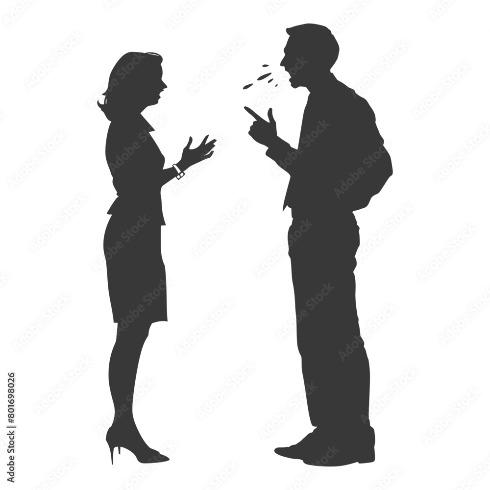 silhouette boss shouts at women employee full body black color only silhouette boss shouts at women employee full body black color only