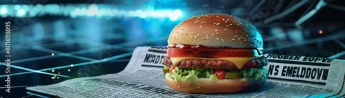 A newspaper headline reading Hamburger Economy in Meltdown, with an image of a melting cheeseburger photo