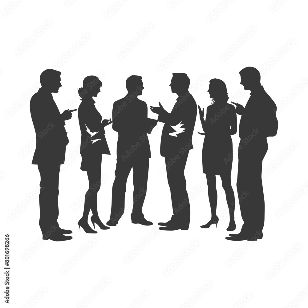 silhouette business people meeting brainstorming full body black color only