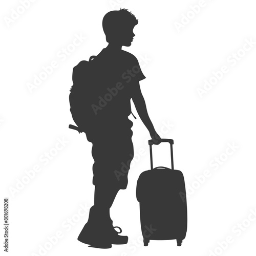 silhouette boy traveling with suitcase silhouette full body black color only