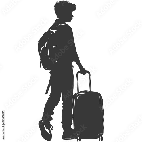 silhouette boy traveling with suitcase silhouette full body black color only