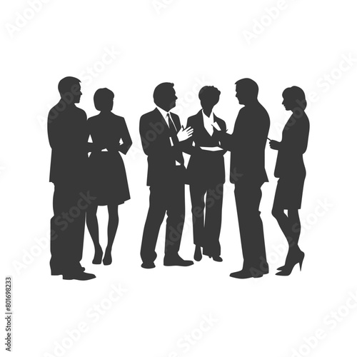 silhouette business people meeting brainstorming full body black color only