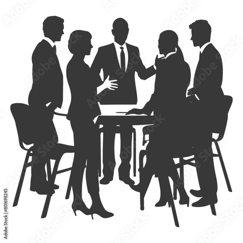 silhouette business people meeting brainstorming full body black color only