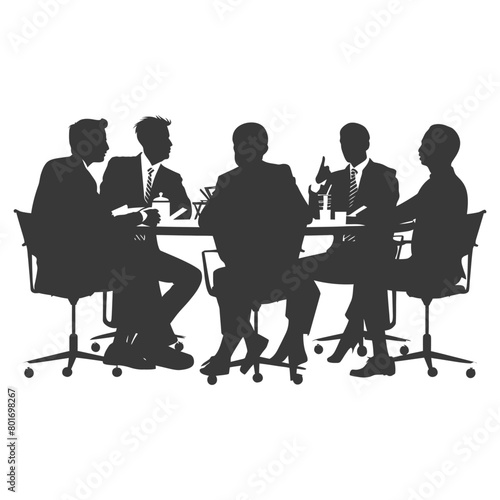 silhouette business people meeting brainstorming full body black color only