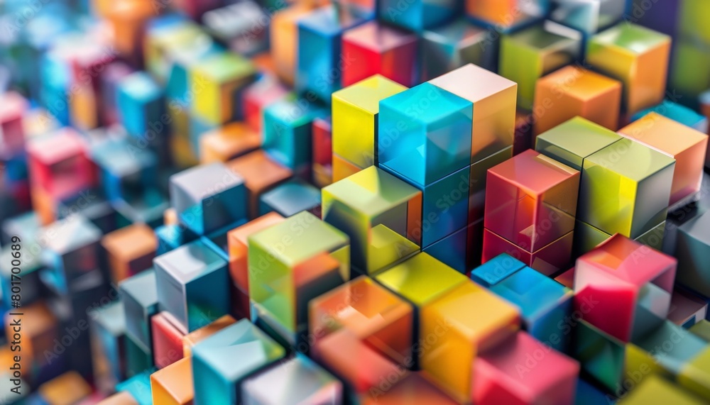 A lot of small translucent cubes of different colors A lot of small translucent cubes of different colors