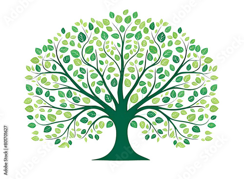 Conceptual green tree illustration. Transparent background PNG