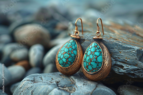 Turquoise drop earrings, reminiscent of a tranquil ocean. photo
