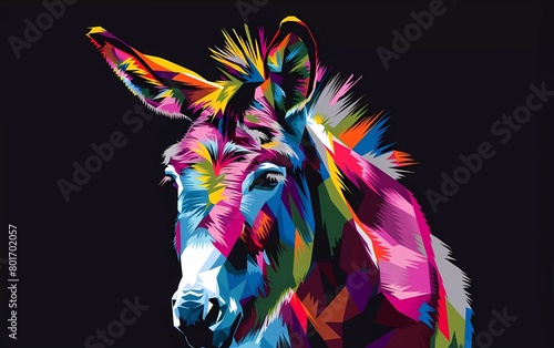 donkey drawn using WPAP art style  isolated black background  pop art  vector illustration. 