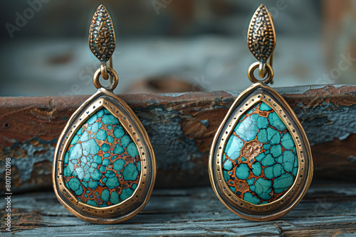 Turquoise drop earrings, reminiscent of a tranquil ocean. photo