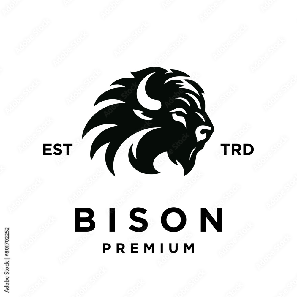 Fototapeta premium Bison silhouettes and icons. black flat color simple elegant white background Bison animal vector and illustration.