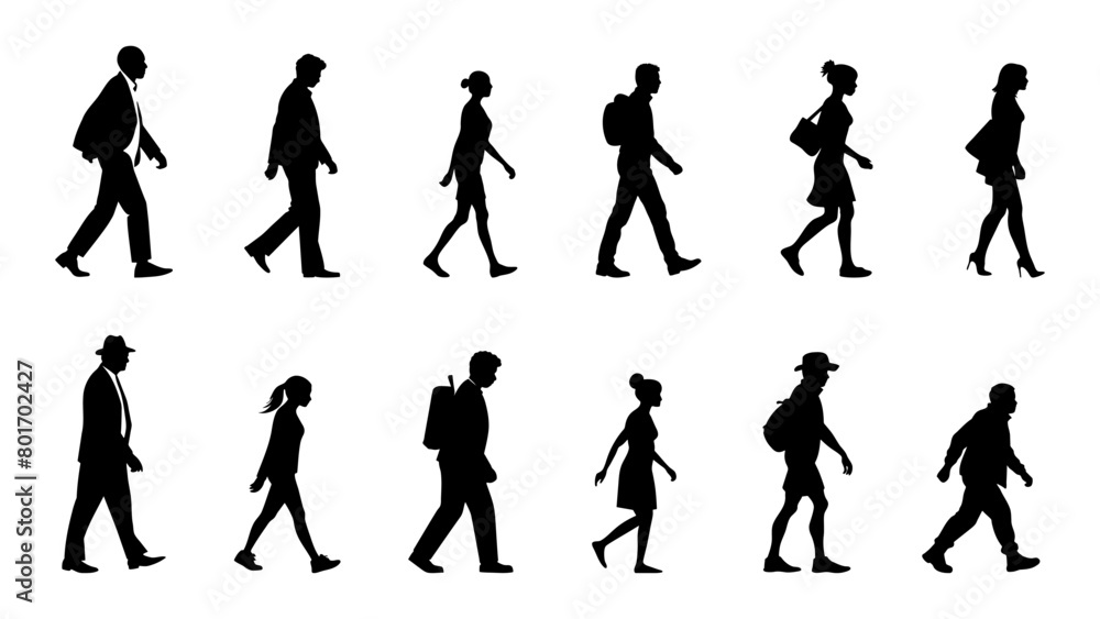 Modern silhouette of walking people colection Modern silhouette of walking people colection