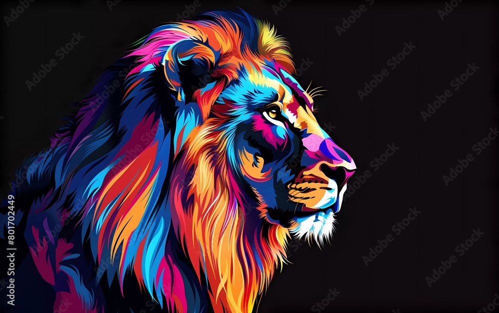 lion drawn using WPAP art style, isolated black background, pop art, vector illustration. 