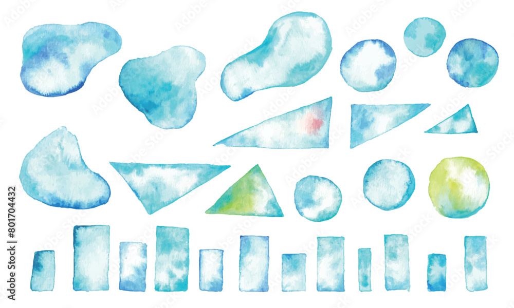 Fototapeta premium 水彩画。水彩タッチのベクターグラデーションフレーム。夏の涼しげ落書き背景。幾何学。Watercolor. Vector gradient frame with watercolor touch. Cool summer graffiti background. Geometry.