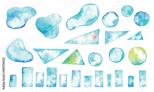 水彩画。水彩タッチのベクターグラデーションフレーム。夏の涼しげ落書き背景。幾何学。Watercolor. Vector gradient frame with watercolor touch. Cool summer graffiti background. Geometry.