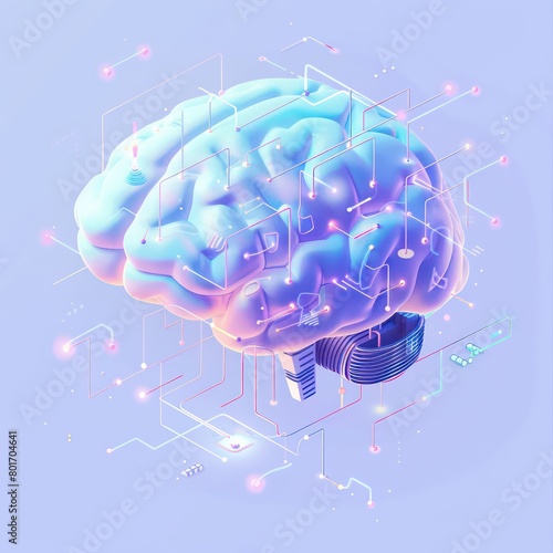  intelligent organic network brain cloud, 3D isometric photo