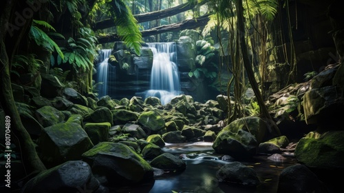 waterfall in the forest.