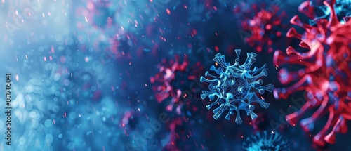 A backdrop of blue and red virus structures emphasizes the urgent need for vaccination in this health campaign website banner, banner background concept 3D with copy space photo