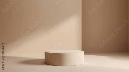 A minimalist paper pedestal isolated against a plain backdrop provides a perfect focal point for products with ample copy space, paper art style concept