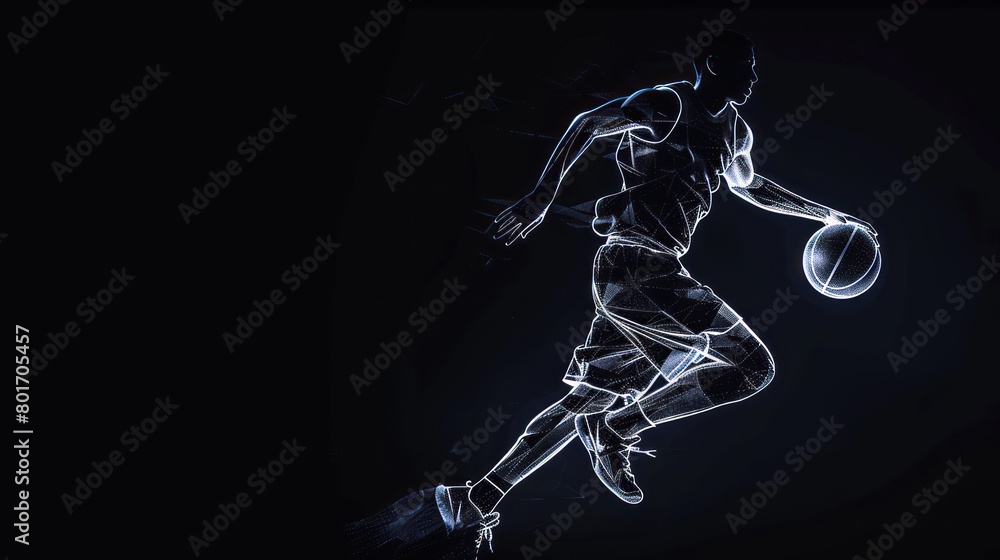 Abstract silhouette of a basketball player man in action isolated blue background. AI generated
