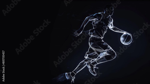 Abstract silhouette of a basketball player man in action isolated blue background. AI generated