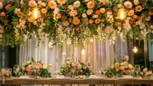 themed wedding package centered around the concept of a nature flower wall  © Sem