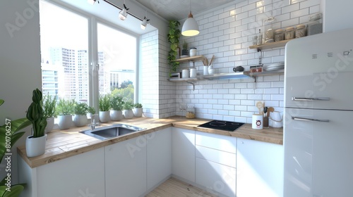 kitchen design with white subway tiles and essential appliances
