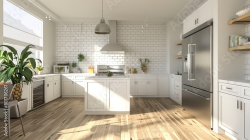 kitchen design with white subway tiles and essential appliances © STOCKYE STUDIO