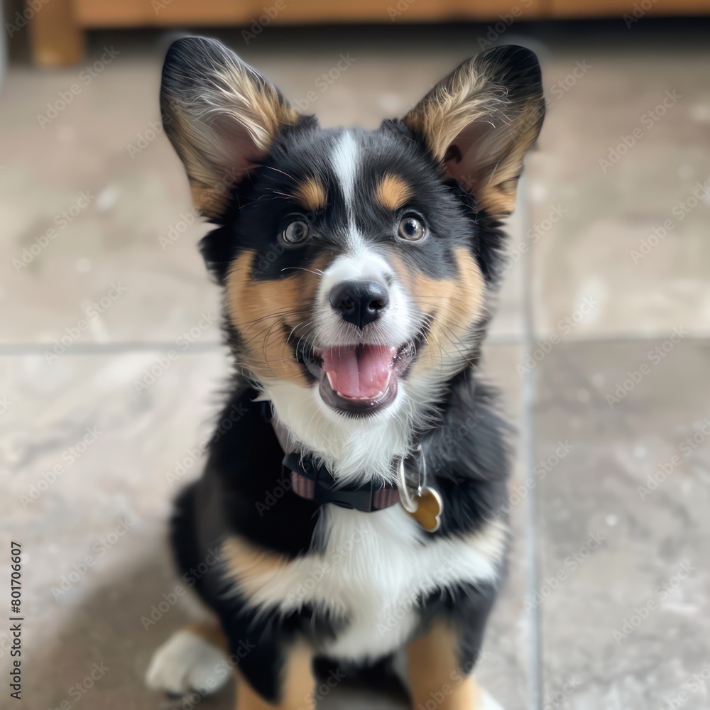 happy energetic puppy, sitting happy energetic puppy, sitting