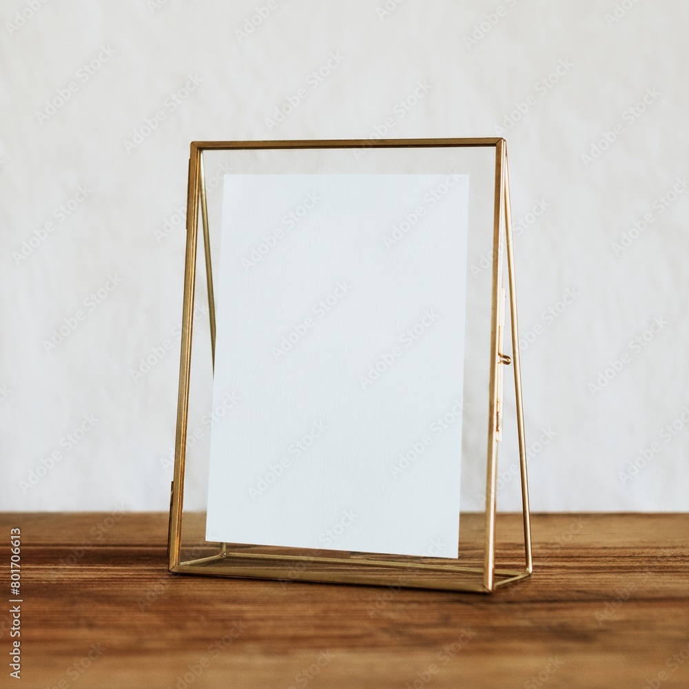 Aesthetic empty gold frame on shelf, home decor Aesthetic empty gold frame on shelf, home decor