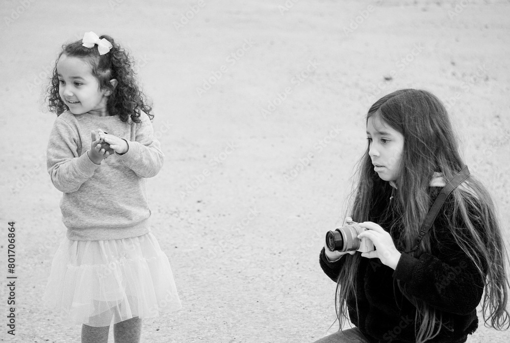 custom made wallpaper toronto digitalTwo girls outdoors in black and white