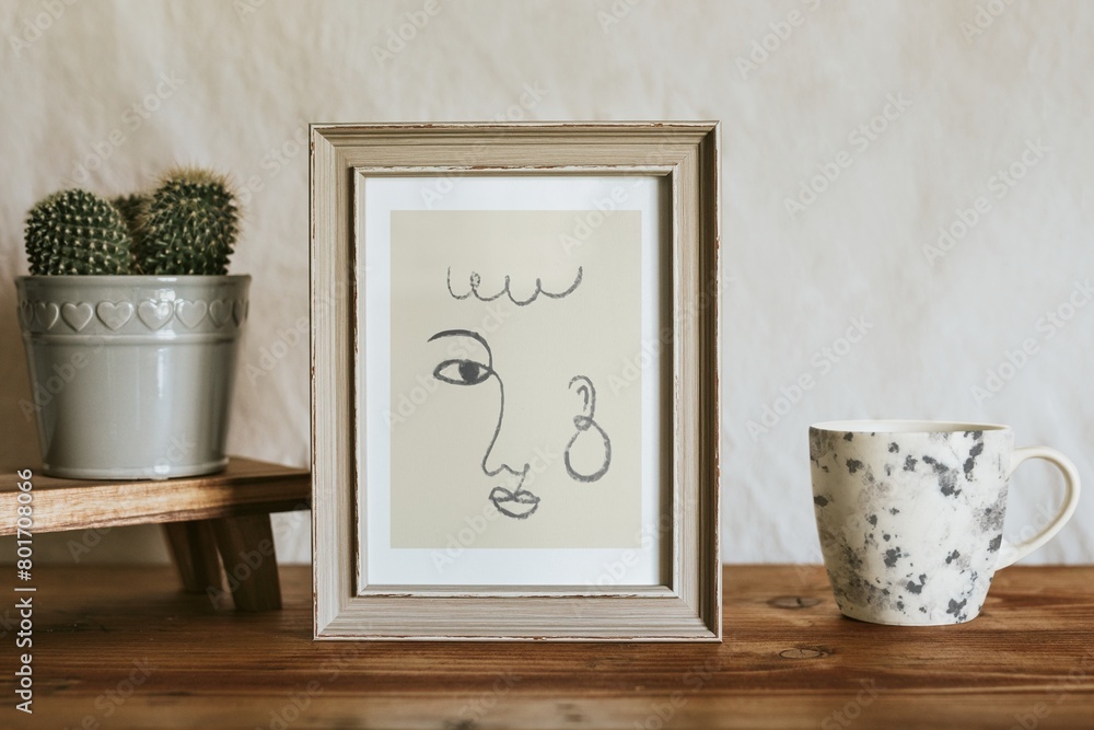 Line art face in beautiful frame