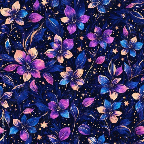 Midnight Flowers Seamless Pattern Background