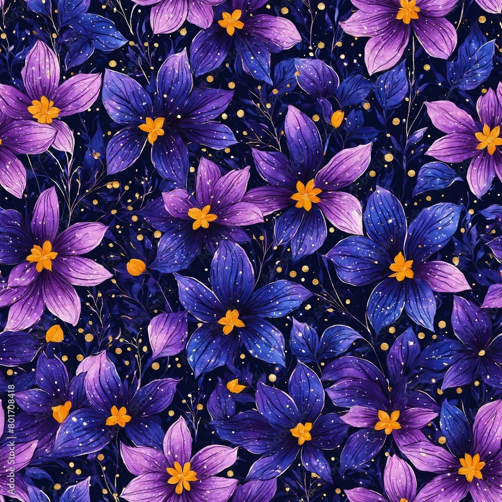 Midnight Flowers Seamless Pattern Background