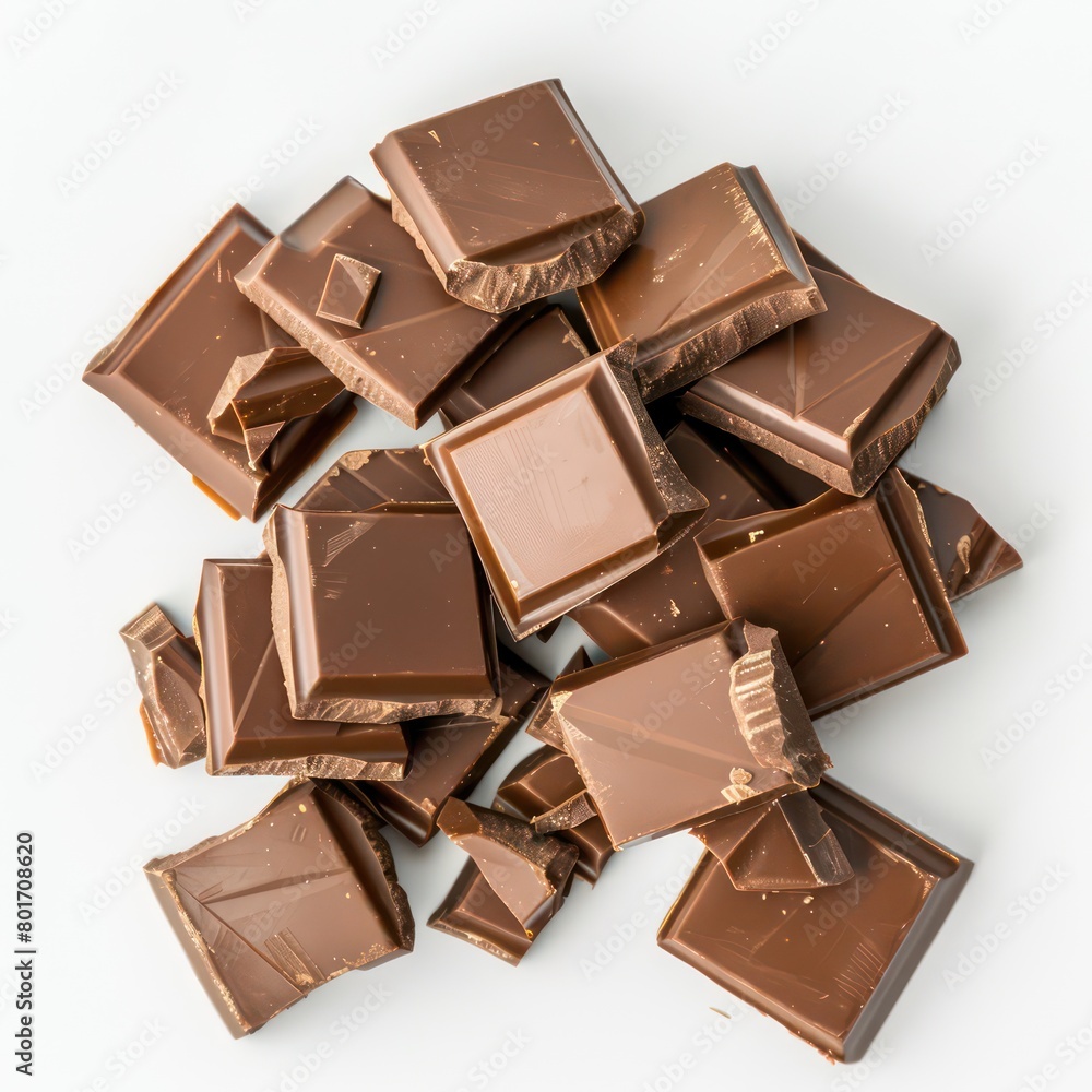 chocolate bar pieces, white background chocolate bar pieces, white background