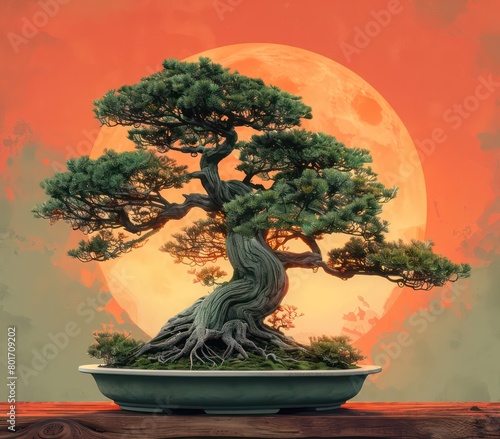 bonsai tree design in illustrator  orange and green