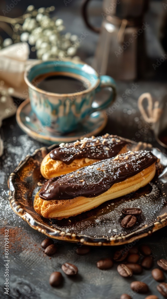 eclairs with chocolate and vanilla cream eclairs with chocolate and vanilla cream