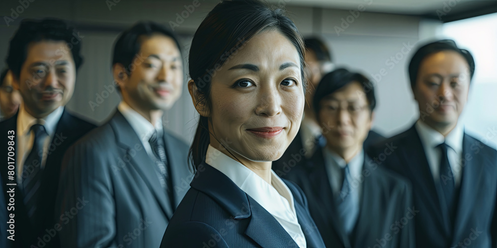 Fototapeta premium Asian business people standing in an office, generative AI