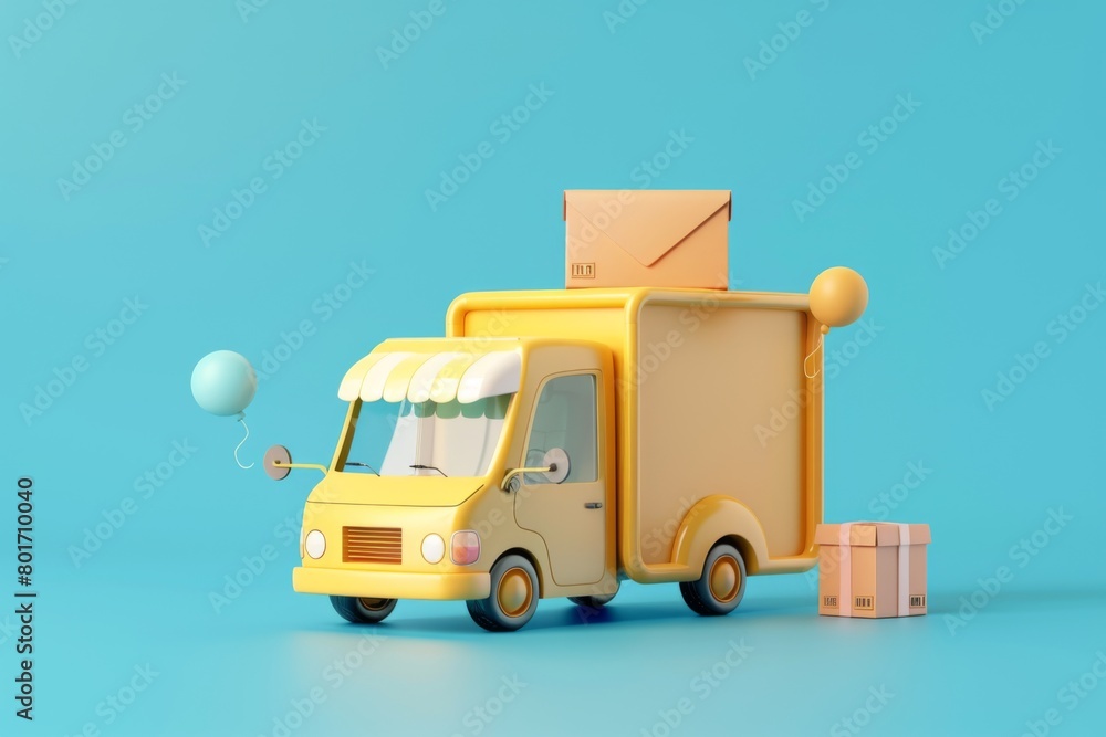 Delivery truck with parcel, 3D cartoon design Delivery truck with parcel, 3D cartoon design