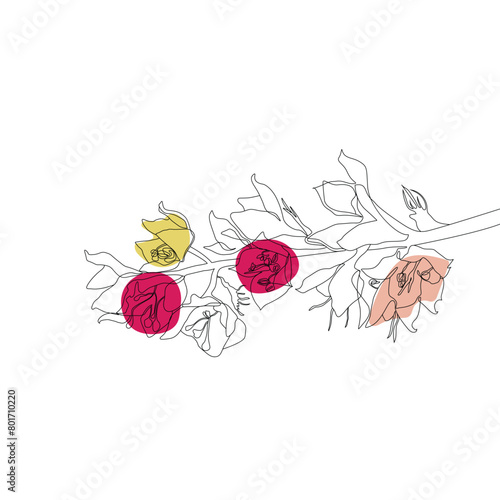 Continuous one line drawing of beautiful spring flowers graphic design