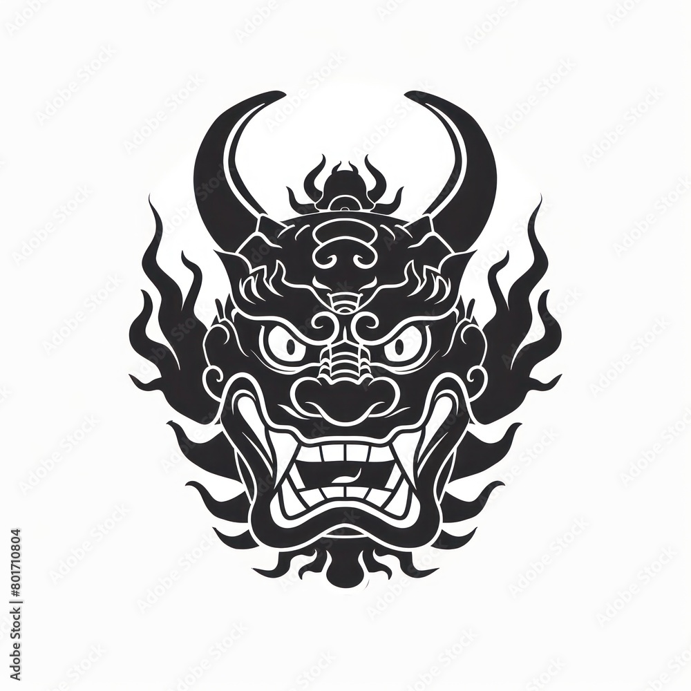 black oni tattoo illustration, solid white background black oni tattoo illustration, solid white background
