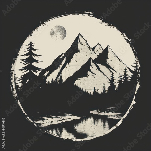 mountains and trees design, monochromatic illustration
