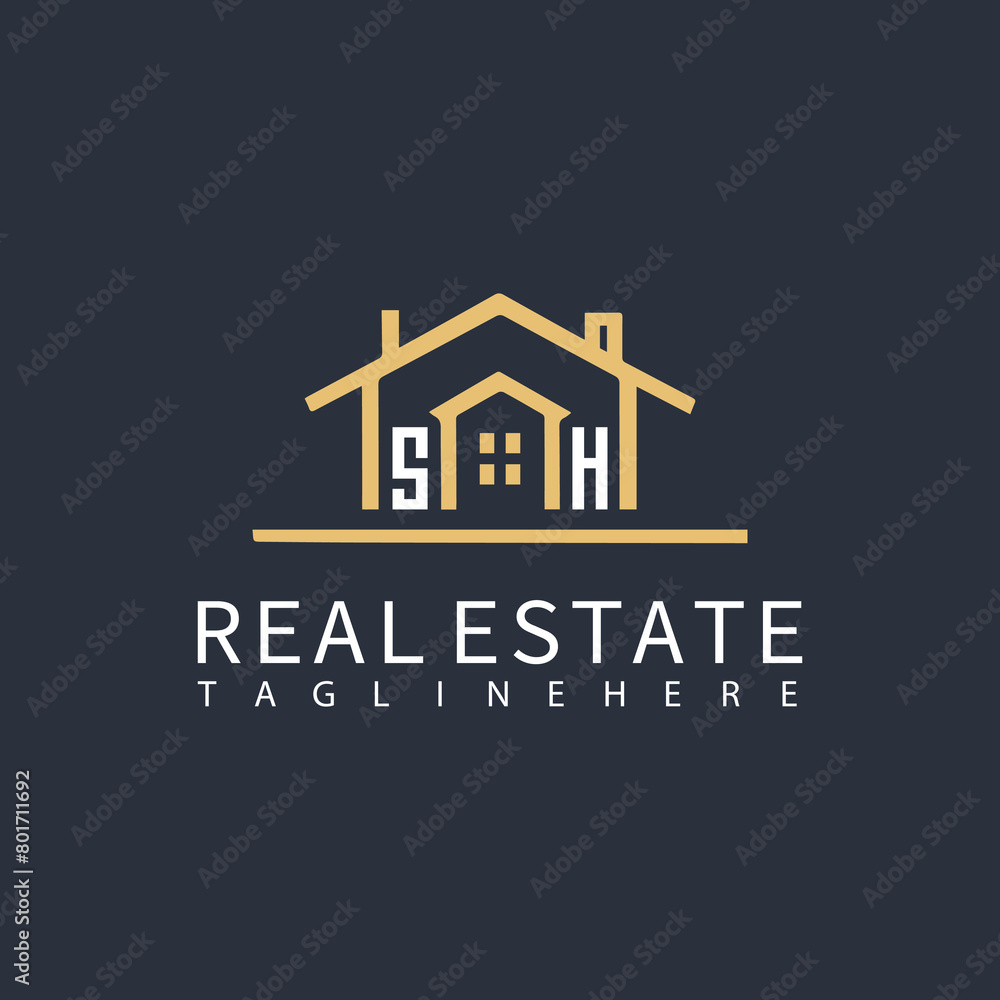 SH monogram logo for real estate with home shape creative design. SH monogram logo for real estate with home shape creative design.