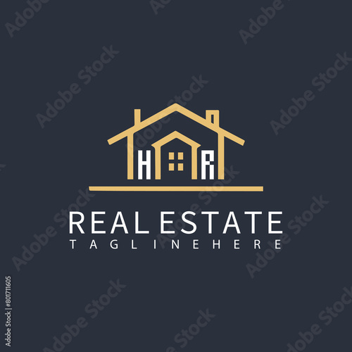 HR monogram logo for real estate with home shape creative design.